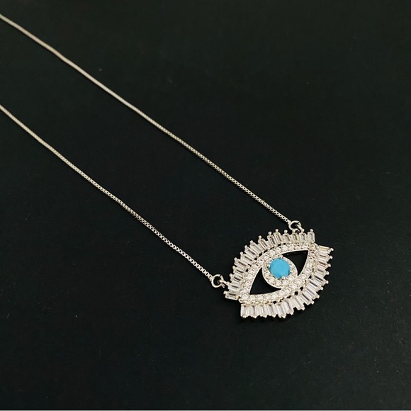 Silver Evil Eye Necklace, Turkish Evil Eye Necklace, - Picture 7 of 7